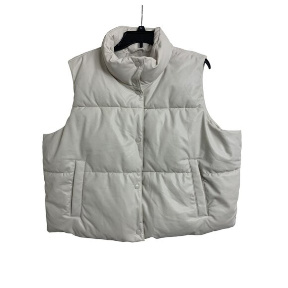 Old Navy Jackets & Blazers - Old Navy White Faux Leather Puffer Vest XL Snap‎ Front